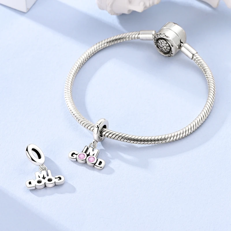 

925 Sterling Silver Charms Bead CZ Pink Zircon I'm Good Dangle Fit Original Bracelet DIY Women Jewelry Gift