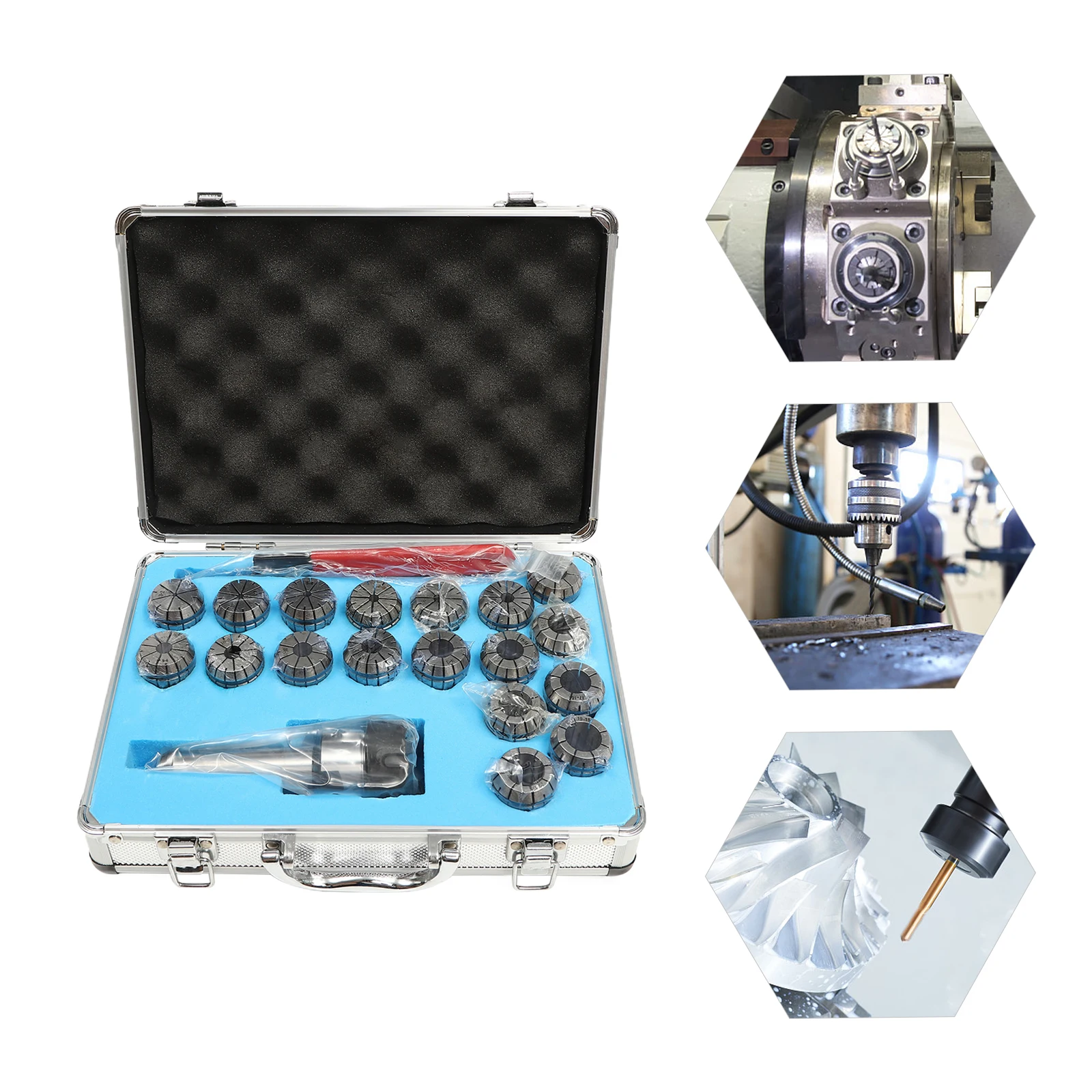 

18-Piece Collet Set, Steel & Aluminum Construction, 0.08-0.79in Clamping Range, Includes Holder & Spanner, Custom Storage Case