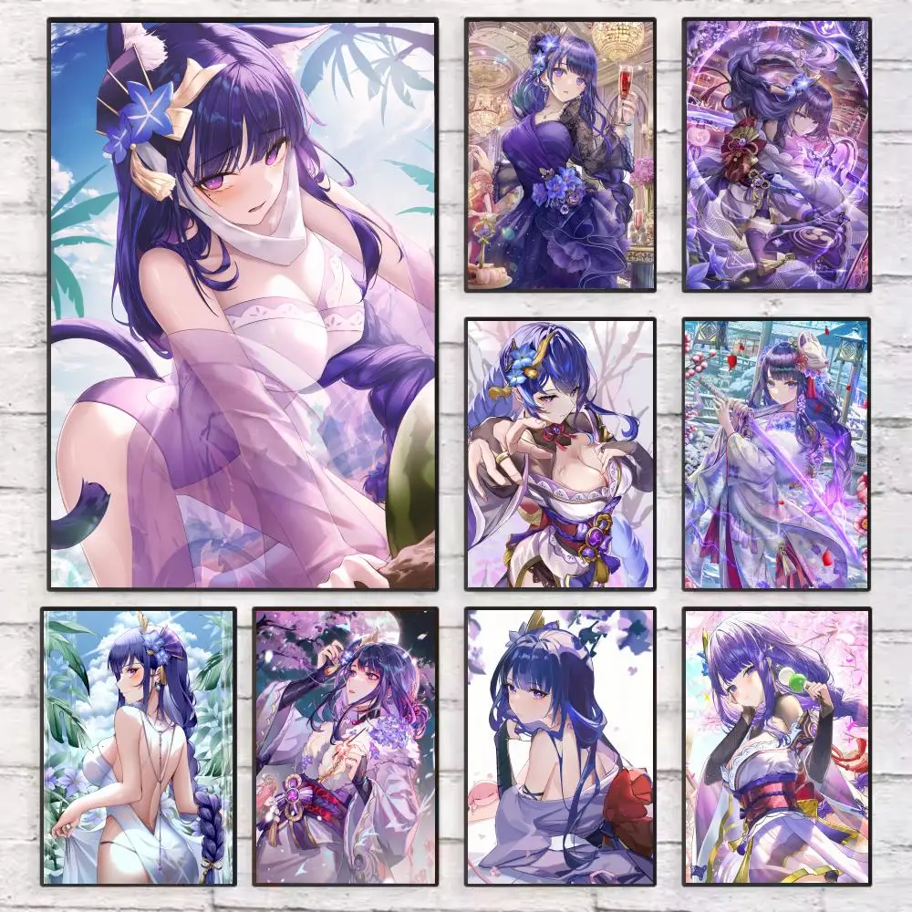 

Genshin Impact Raiden Shogun Poster Wall Art Sticky for Living Room Bedroom Office Hallway Bar Home Decor Gift Idea