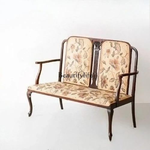 

04*French retro solid wood sofa medieval living room B & B leisure classical reception bench