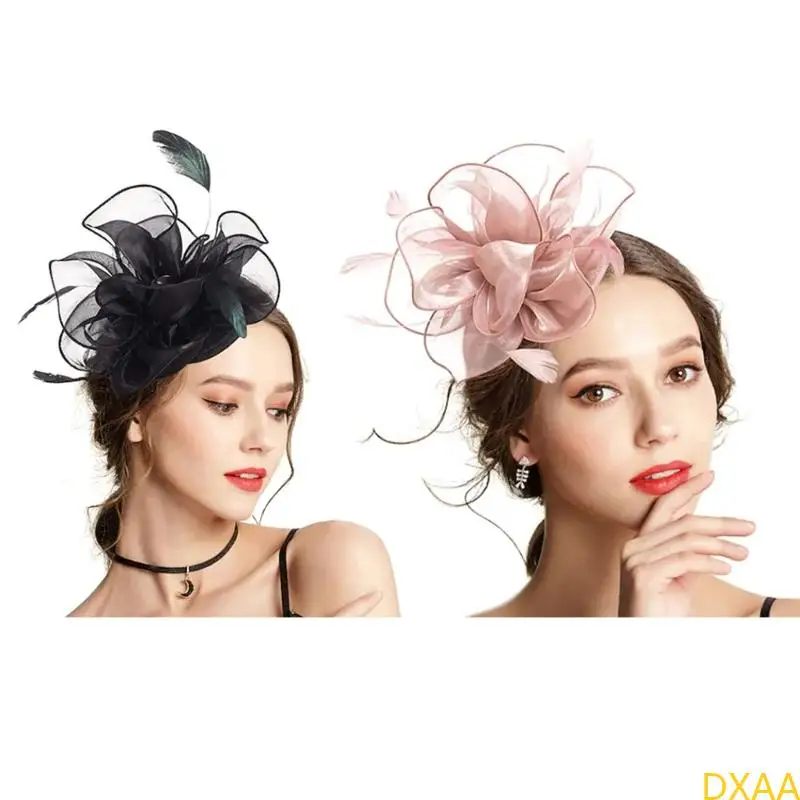 DXAA Women Fascinator Headband Tea Party Headband Fascinator Headband Mesh Headband Cocktail Headband