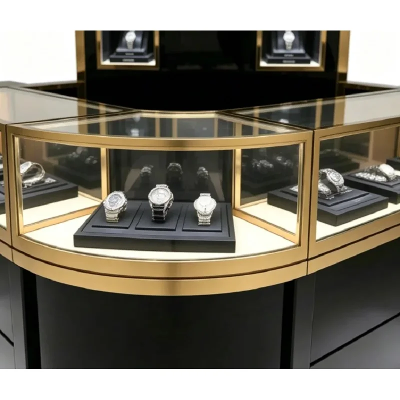 custom.Custom Luxury Watch Display with LED Lighting Elegant Corner Glass Showcase Flagship Boutiques and Showrooms