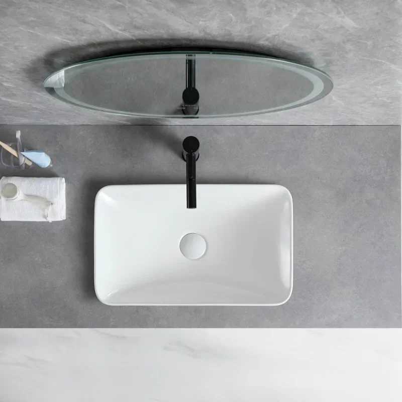 White Square Ceramic Art Countertop Sink Smooth Glaze Wash Basin Household Multi-scene Bathroom Balcony Basin