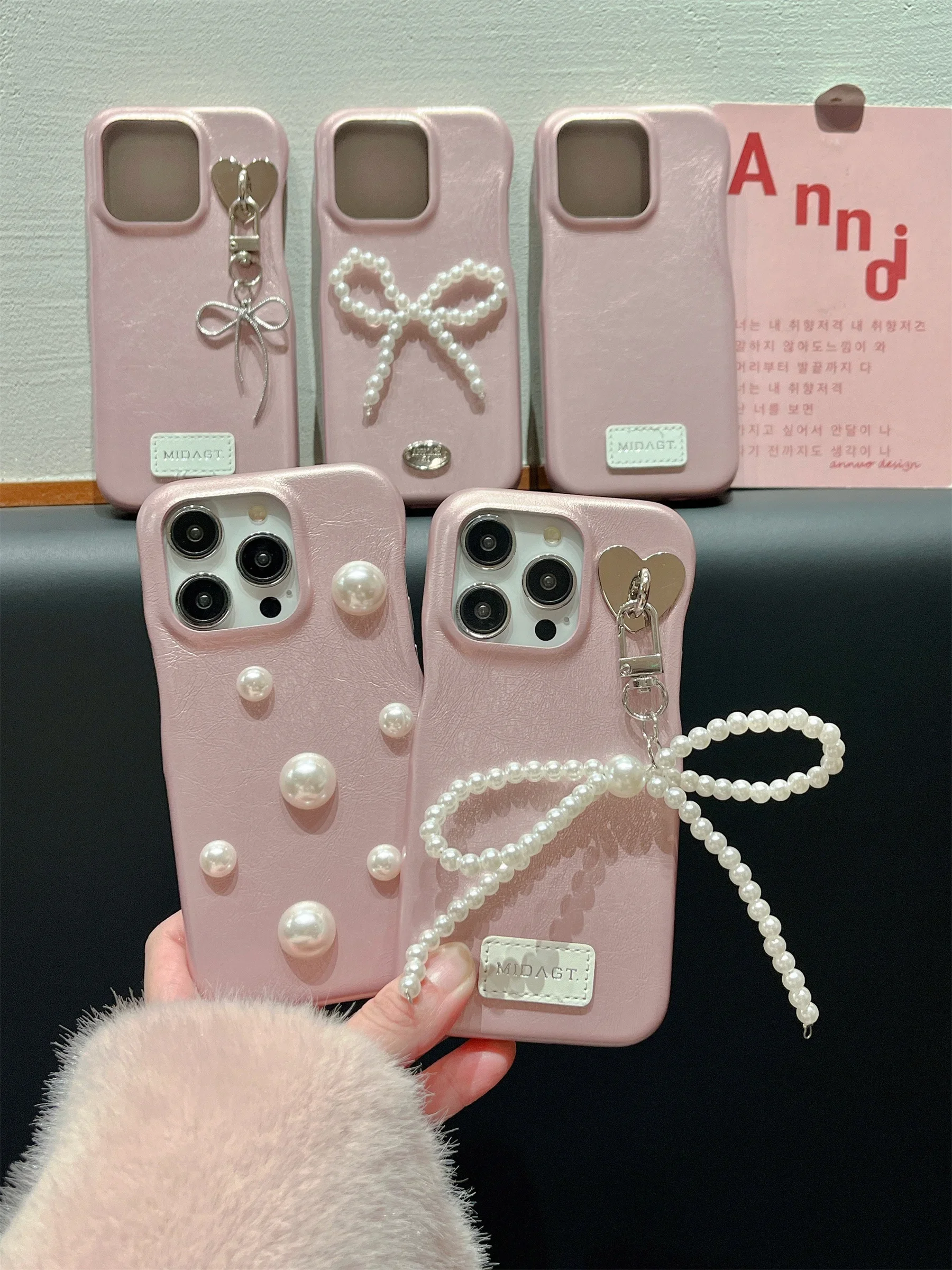 

Роскошный розовый чехол для телефона с 3D жемчужным бантом для iPhone 17, 16, 15, 13, 14, 12, 11 Pro Max, противоударный чехол с лентой и бантом