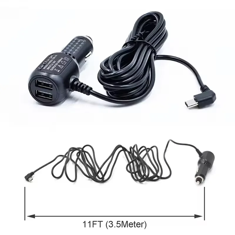 

USB Type-C Car Charger Adapter 5V 3.5A For Dash Cam Car Radar Detector GPS Camera DVR, Wire Length 3.5Meters