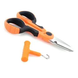 Stainless Steel Fishing Scissor Accessories Portable Scissors Plier Cut PE Braid Line with Puller Tool Fishing Tool
