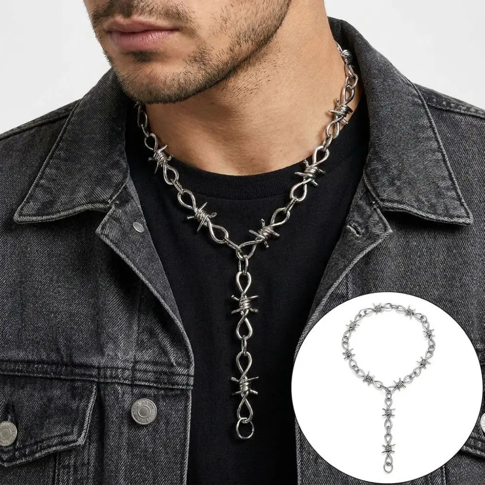 Silver Color Barbed Wire Choker Metal Chain Adjustable Grunge Choker Necklace Punk Aesthetic Vintage Goth Choker Accessory