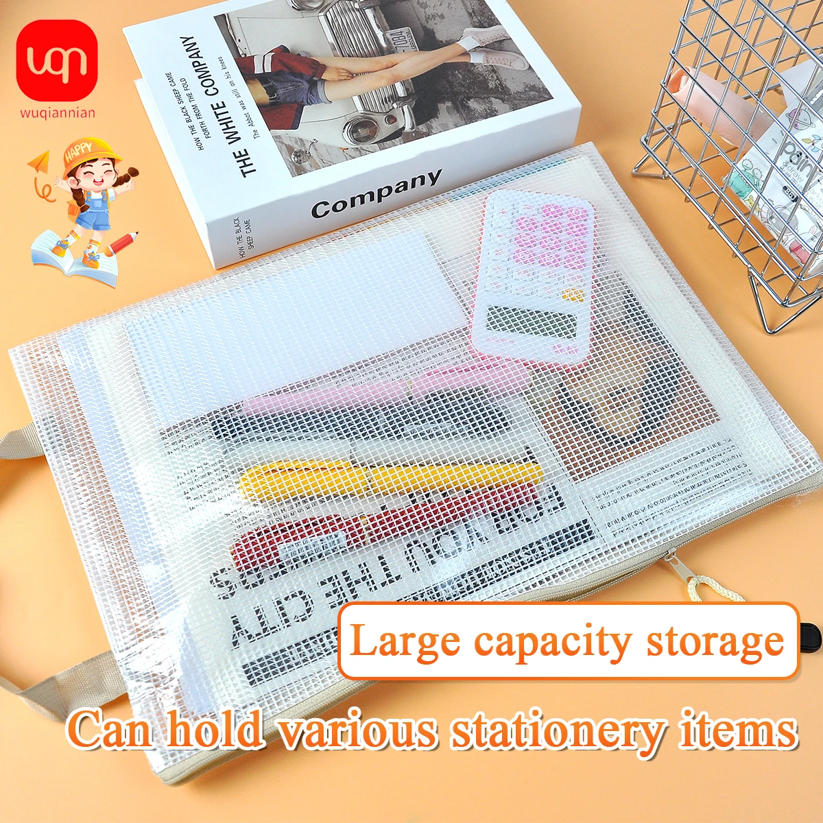5 pezzi nuovo tipo borsa a griglia portatile borsa di stoccaggio A4 cartella in rete con cerniera cartella per strisce reattive trasparente di grande capacità ufficio
