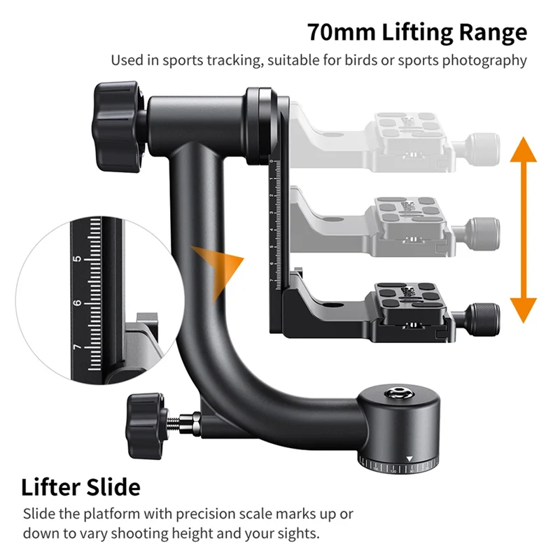 Camera Tripod Head Aluminum Alloy 360 Degree Panoramic Gimbal Tripod Head with 1/4inch Standard Quick Release Plate