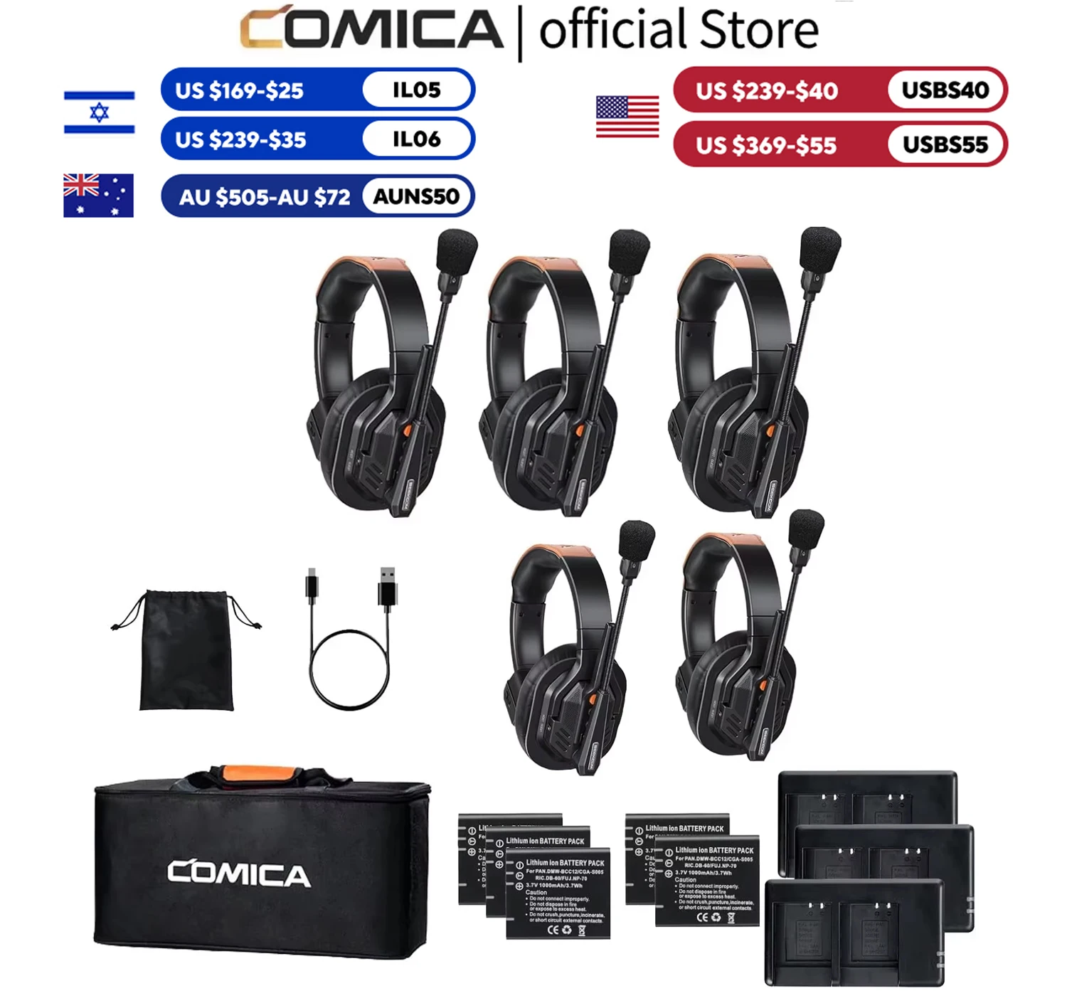 COMICA Seekcom S1 2,4GHz Kabelloses Intercom-Headset-System mit AI/ENC Geräuschunterdrückung, 500M Reichweite, Talkback-Kopfhörer für Gruppenkommunikation