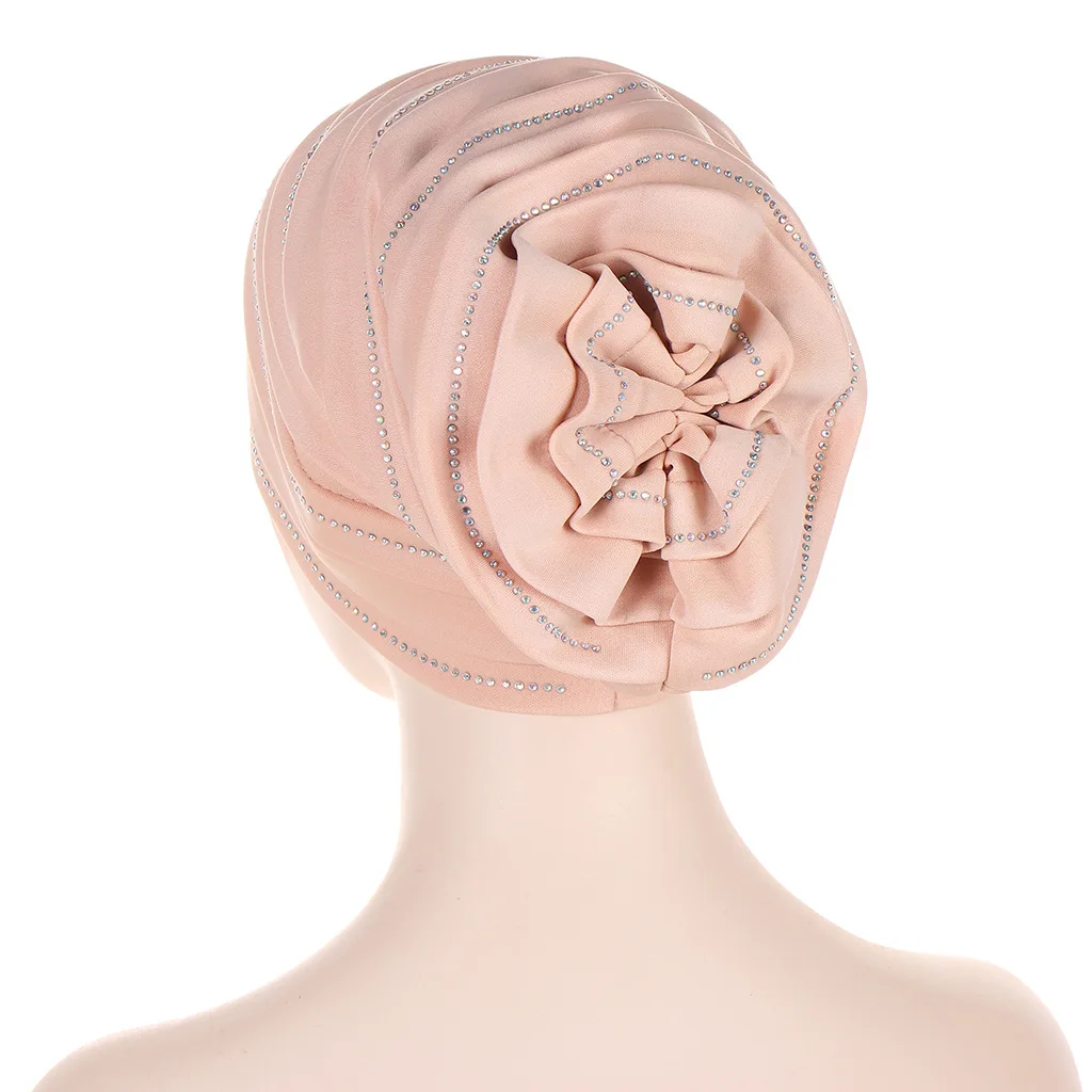 Diamonds Pleated Turban Cap for Lady African Women\'s Head Wraps Nigeria Headpiece Turbante Mujer Muslim Headscarf Hats