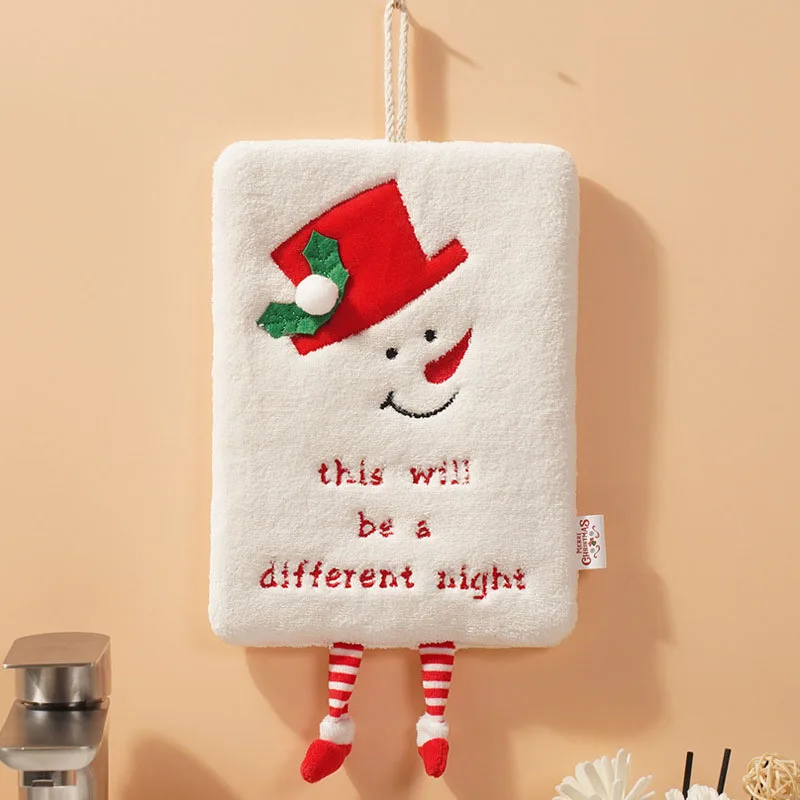 New Christmas Thickened Coral Fleece Hand Towel Kitchen Water Absorbent Quick Drying Cartoon Hand Towel Hanging Style Square Tow