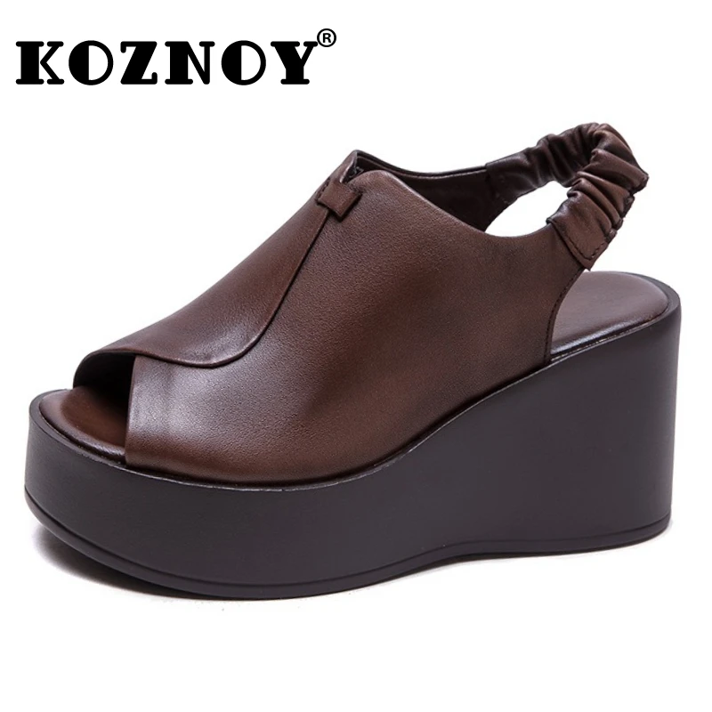 

Koznoy 8.5cm Cow Genuine Leather Hollow Pumps Peep Toe Platform Wedge Booties Sandals Boots Flats Women Mary Jane SummerShoes