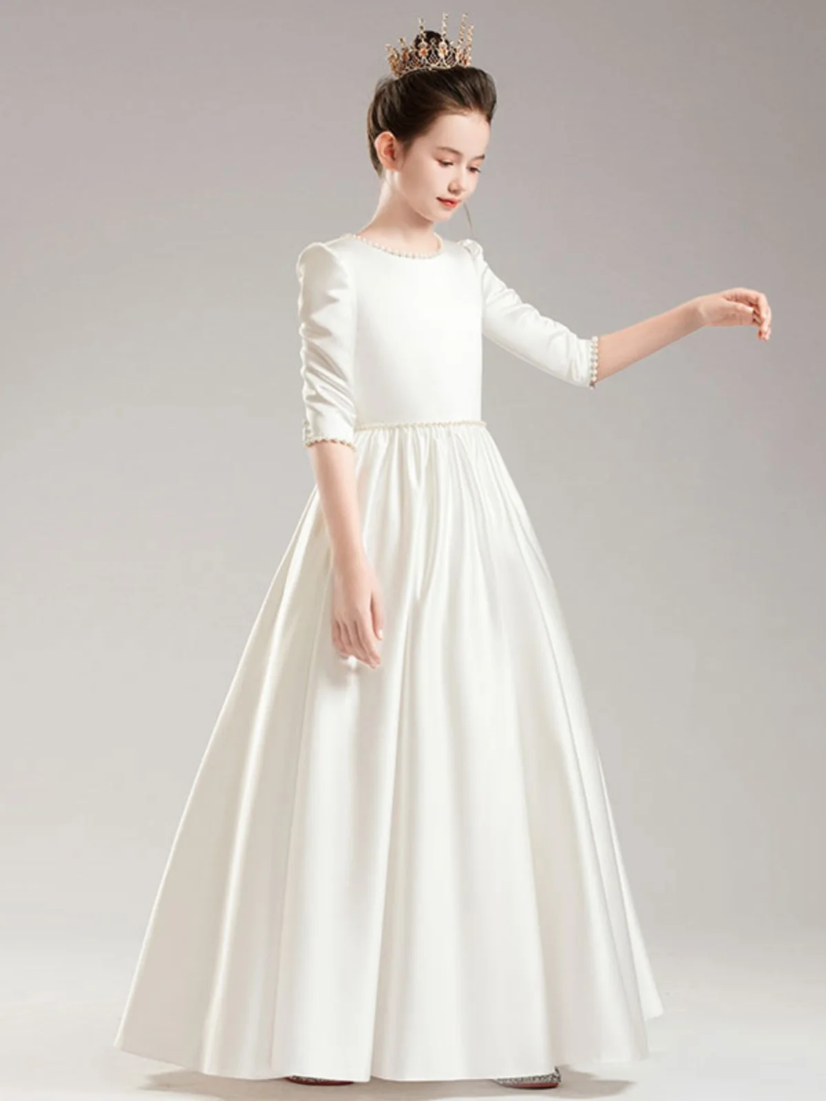 

Элегантное вечернее платье Ele Princ Sle для девочек: на день рождения, для выступлений на фортепиано, для студенток, милое, с завышенной талией, бальное платье с жемчугом