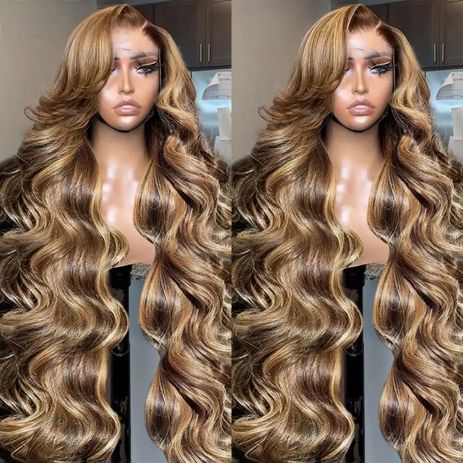 30 36 Inch Body Wave 13x4 Ombre Highlight HD Lace Frontal Wigs 13x6 4_27 Colored Wigs Lace Front Human Hair Wigs Transparent