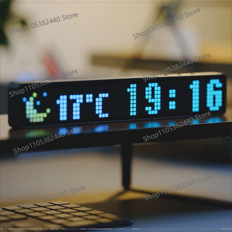 LED dot matrix pixel clock pickup voice-activated music spectrum light WiFi network time Weather display desk clock