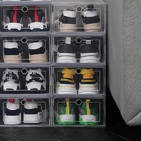 Paquete de A68P-6, caja de zapatos transparente, organizadores de zapatos, caja de almacenamiento plegable gruesa a prueba de polvo, armario de zapatos combinado apilable