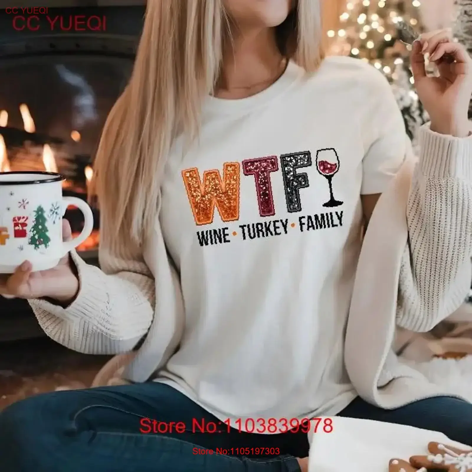 WTF Glitter Effect Thanksgiving T Shirt Wine Turkey Family Dinner OF1224 vintage Washed Unisex Comfortable fashion Slightly