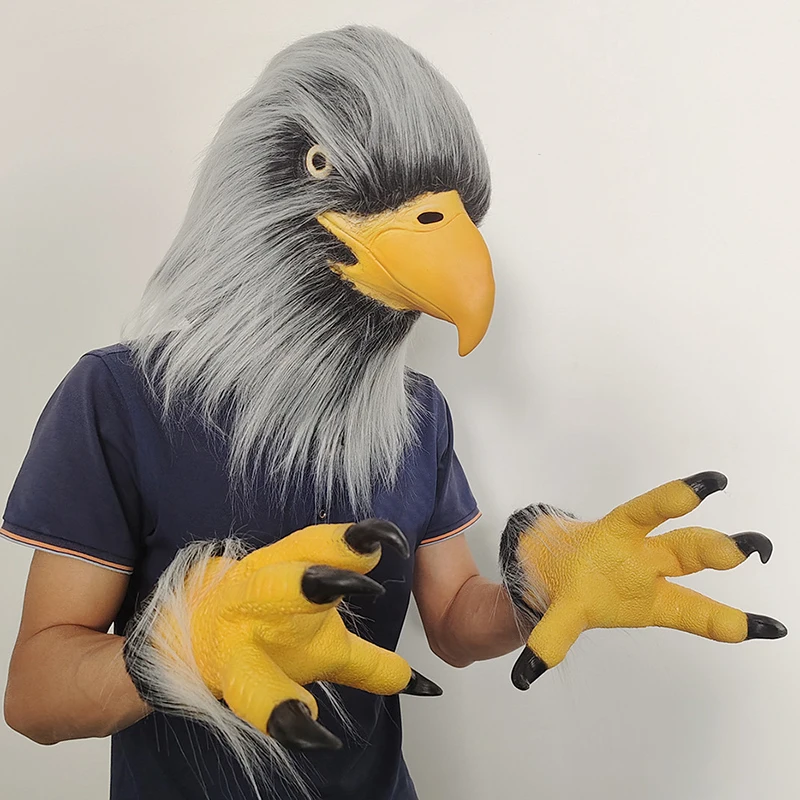 

ISO 9001 Factory Hawk Costume Mask and Claw Realistic Animal Masquerade Masks Furry Suit Halloween Mask