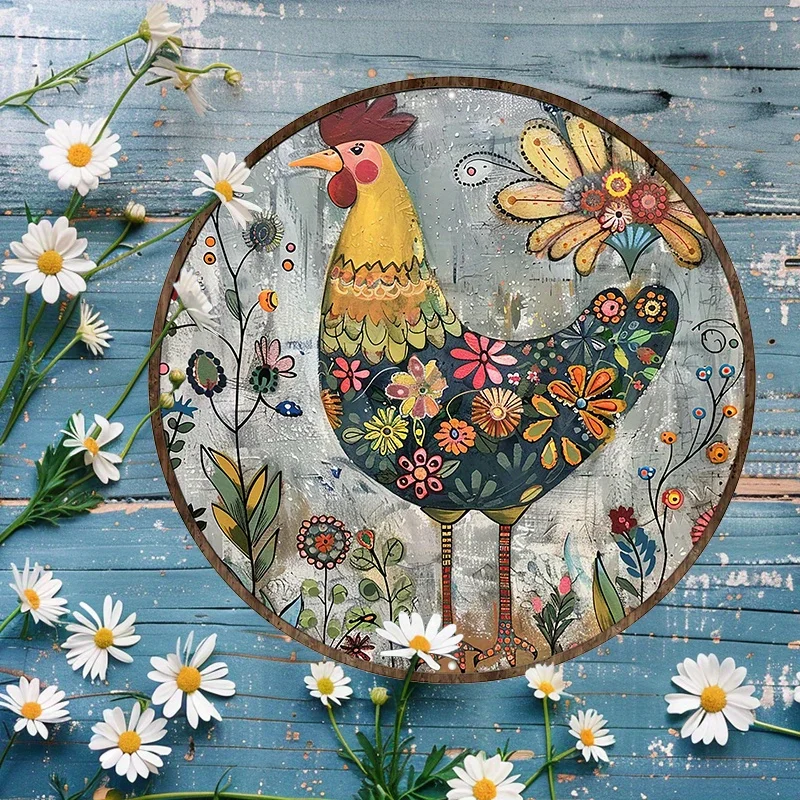 

Aluminum Round Chicken Sign - Rise and Shine Mother Cluckers Inch Metal Wall Decor with Floral Rooster Design for Kitchen