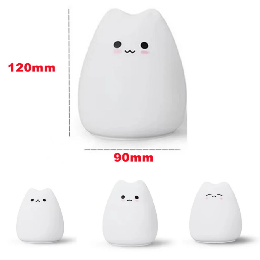 Kawaii LED Night Light Cat Lamp Wireless Touch Sensor Silicone Battery Animal Light Child Holiday Bedroom Desktop Decor Lamp