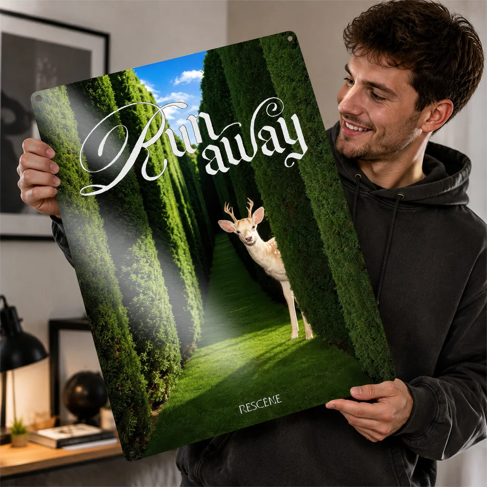 Deer in Hedge Maze Personalized 3D Textured Metal Poster Wall Art Tinplate Sign for Decor Luxury Decoration Home Decor Items