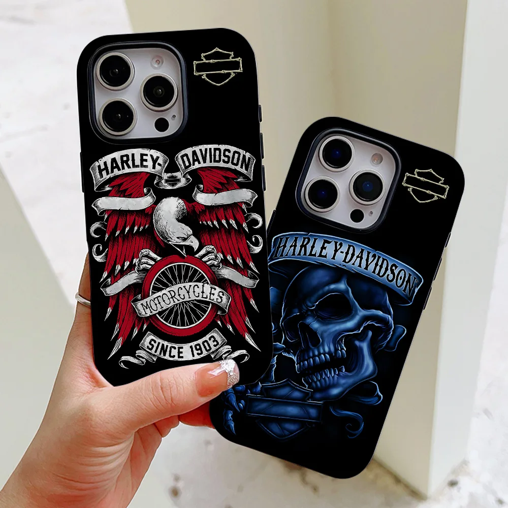 Motorcycle Brand Harleys Phone Case for Davidson iPhone 16 15 14 13 12 11 Pro Max Plus Luxury Magnetic Double-layer Back Cover