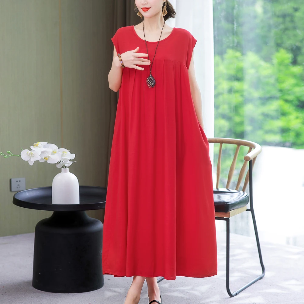 New Fashion 2023 Casual O-Neck Summer Dresses For Women Clothes Vintage Elegant Short Sleeve Plus Size Women Clothing