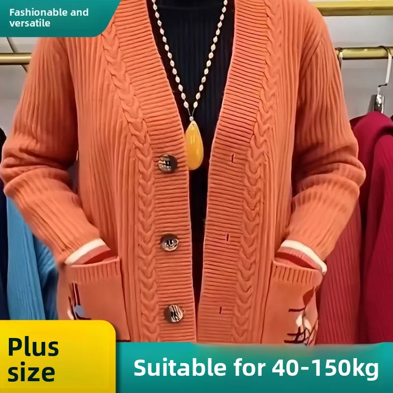

Утепленный вязаный свитер большого размера для осени и зимы, теплая верхняя одежда, свободный женский топ на пуговицах с длинными рукавами, модный вариант для повседневной носки
