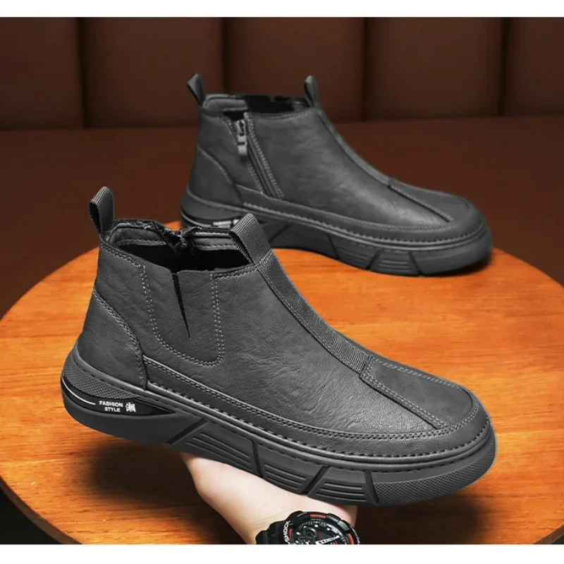 Winter Men Chelsea Boots Men Bussiness Cotton Boots Casual Sneakers Snow Boots Leather Non-slip Men Leisure Shoes Bota Masculina