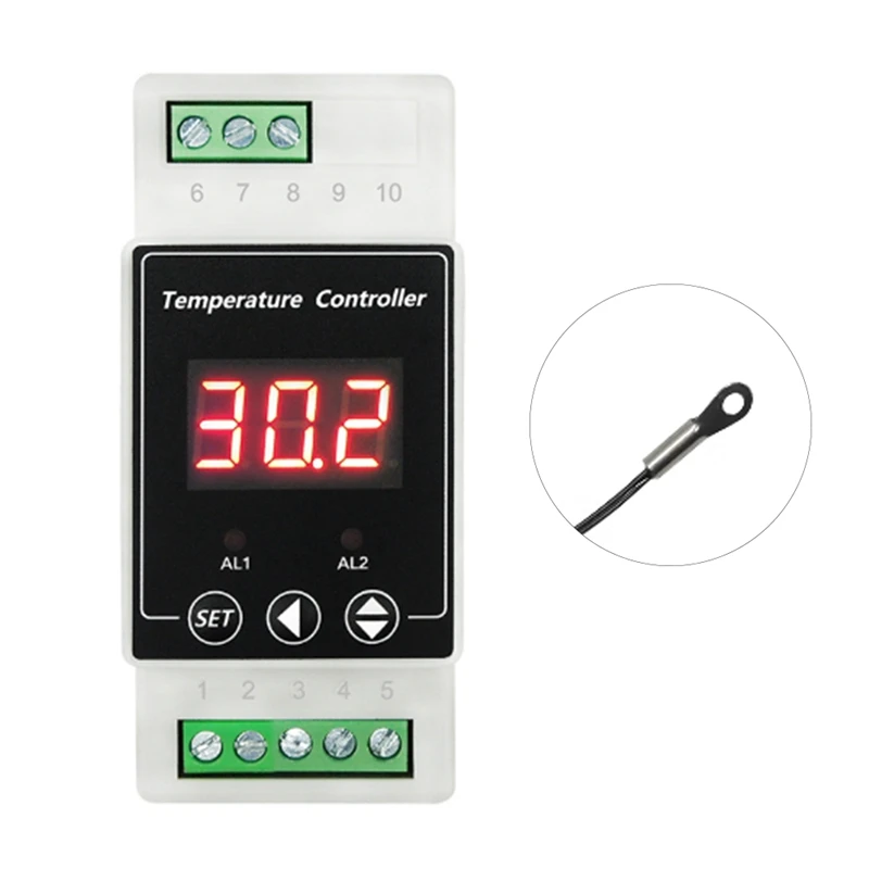 Termostato de trilho led at64, ac220v, relé de 2 vias, controlador montado em trilho din para aquecimento e resfriamento, fio, sonda de ouvido