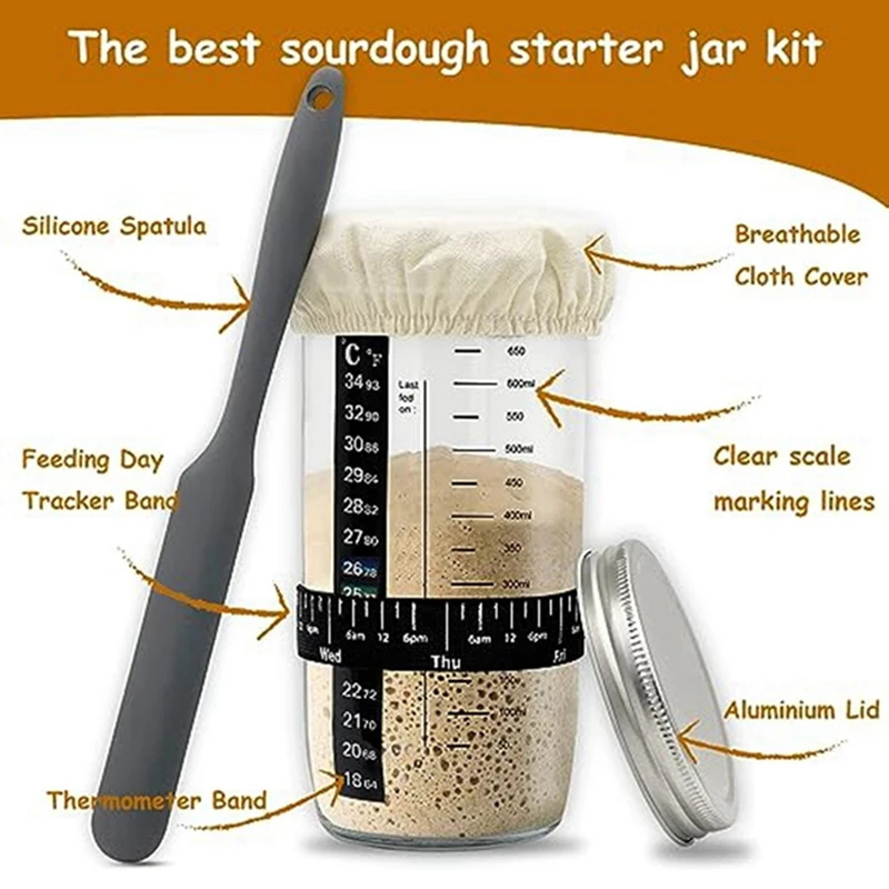 1Set Luftdichtes Glas, natürliches Gärglas mit Deckel und Waage, Teig-Gärungsset