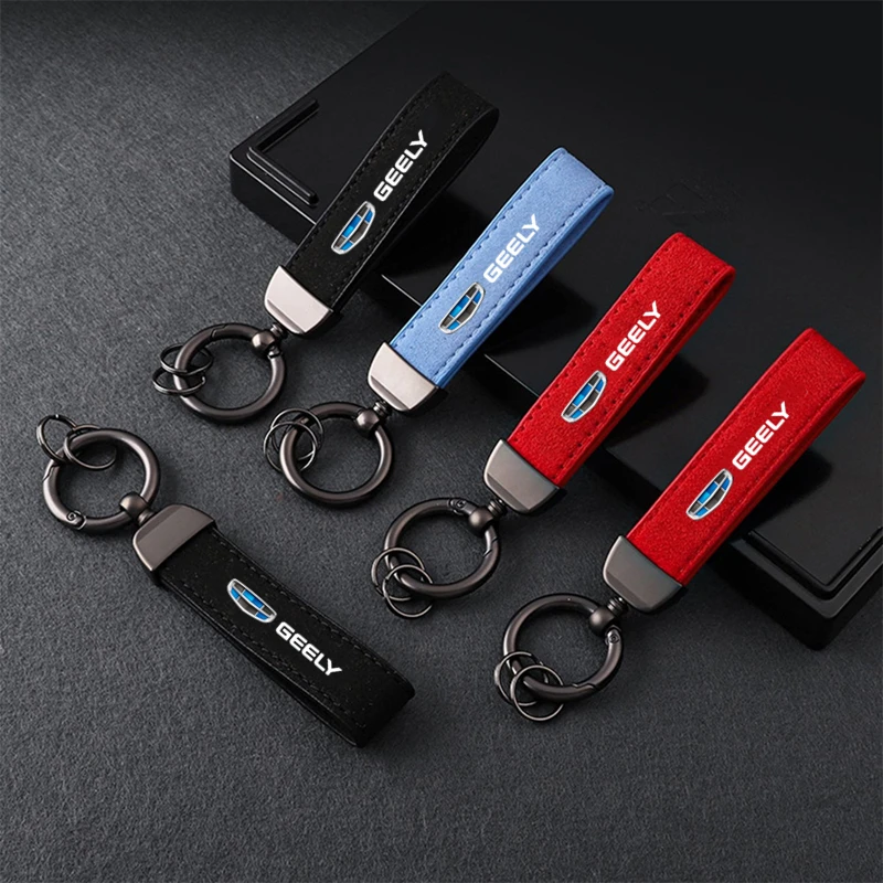 360 Degree Rotating Horseshoe Buckle Car Key Chain Rings Metal Leather Keychain For Geely Geometry C Coolray Tugella Gx3 Panda