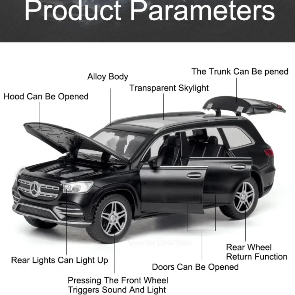 Maßstab 1:32 Sprinter GLS580 Modell Spielzeugauto Legierung Diecast Türen Geöffnet Sound Licht Zurückziehen Modelle Computer Desktop Ornamente