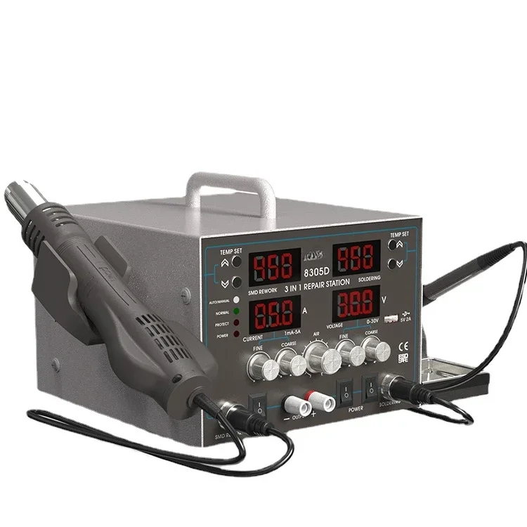 Multi functional rework station double digital display 3 in 1 power supply hot air blower soldering stations