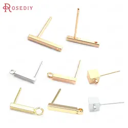 18K Gold Color Brass Cube Cuboid Rod Rope Knot Stud Earrings High Quality Jewelry Making Supplies Diy Findings Accessories