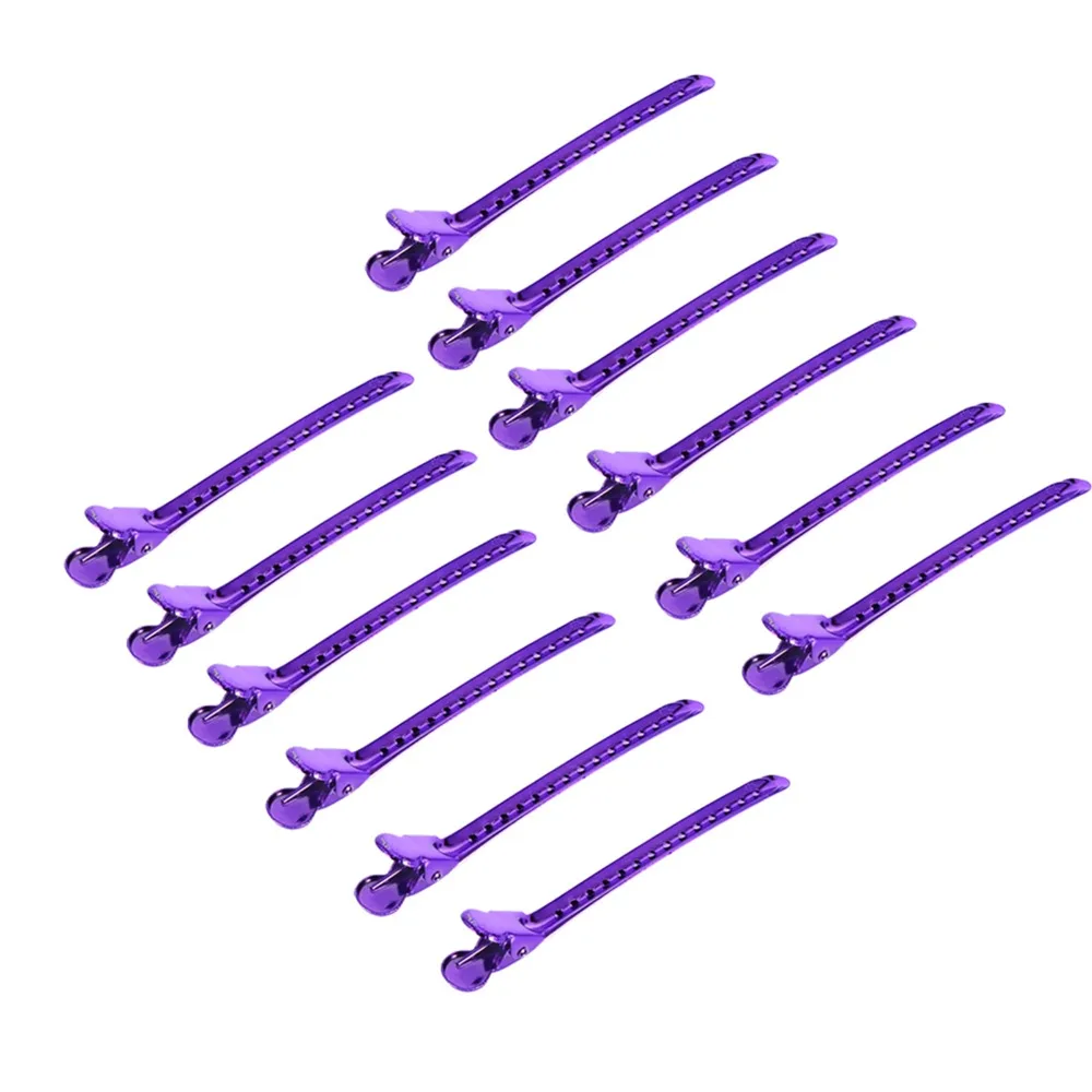 12PCS Home Use Steel Salon Hair Clip Purple Prevent Slippery Holes Styling Tools Single Prong Fashion Sectioning Clip Salon