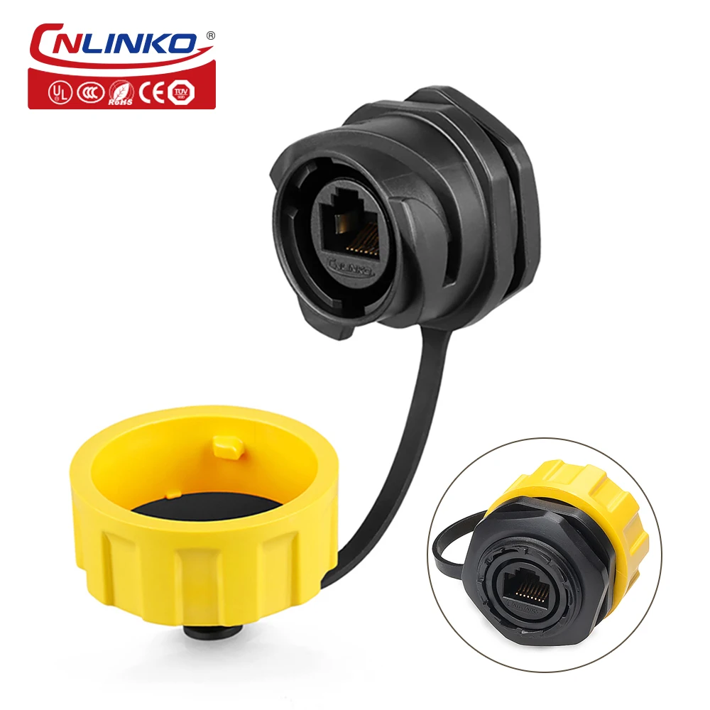 CNLINKO YM24 PBT Plastic Waterproof RJ45 Cable Signal Connector Cat5 CAT6 Panel Mount Socket Plug Network Ethernet Interface