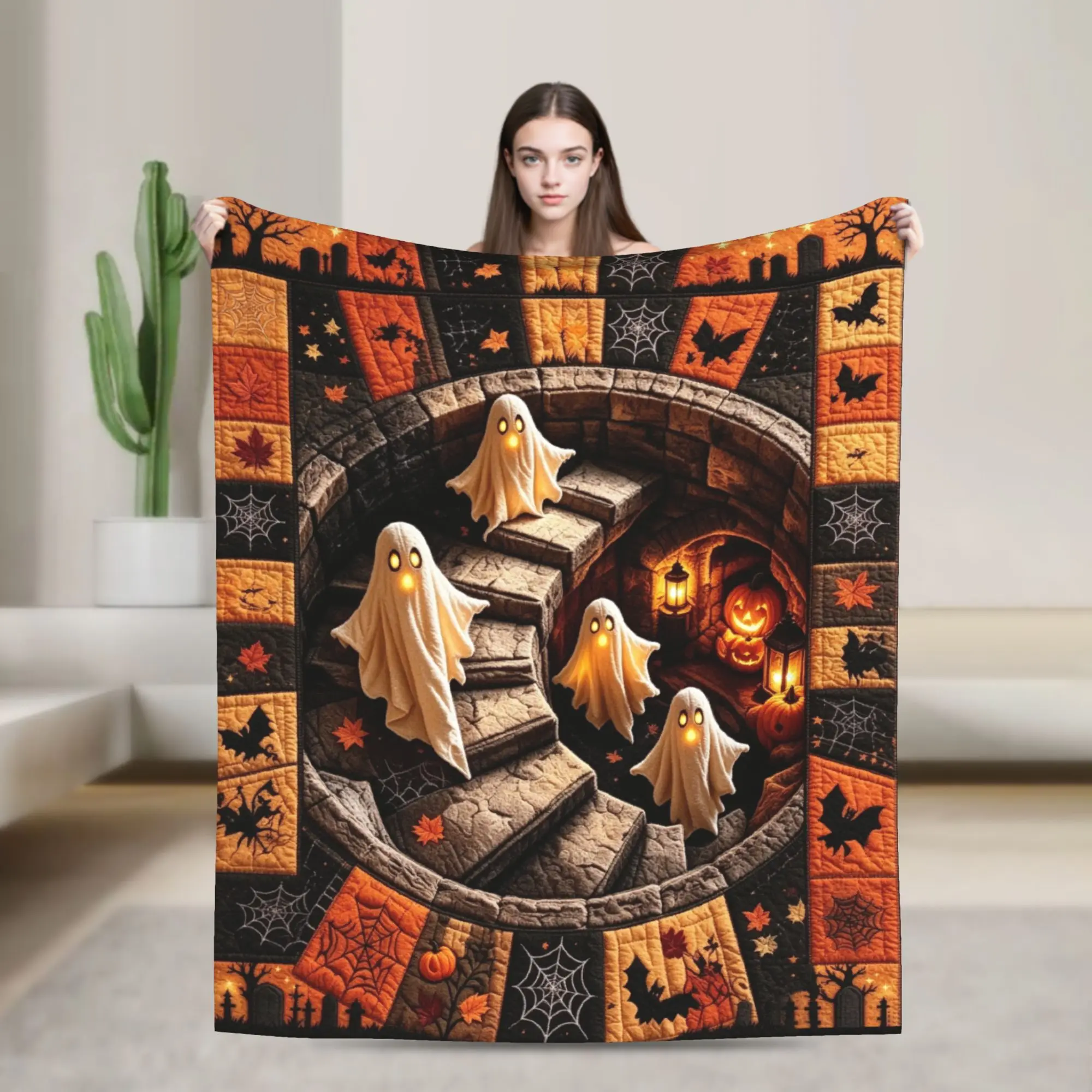 3D Visual Vortex Halloween Blankets Spooky Ghost Flannel Awesome Warm Throw Blanket for Home Spring/Autumn
