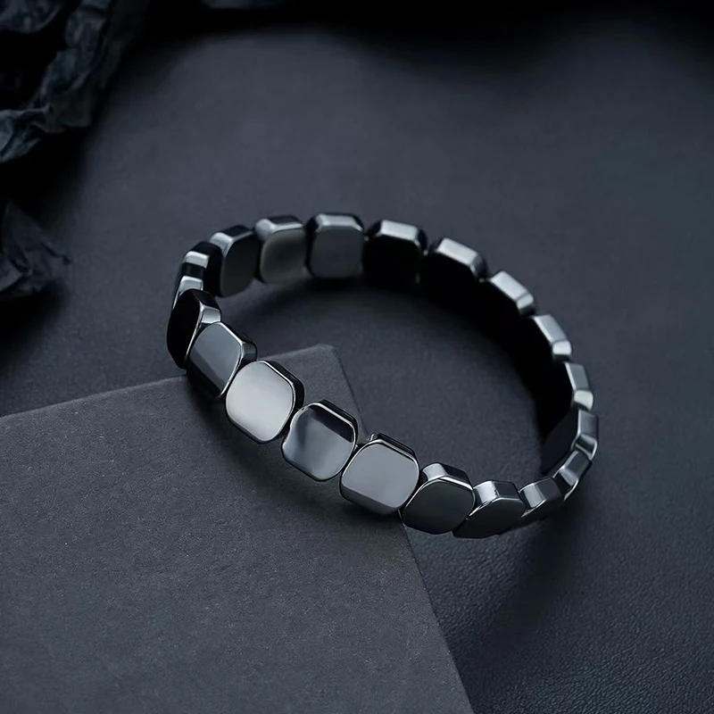 Black Hematite Stones Elastic Square Bead Bracelets For Men Support T-Levels, Restore Confidence, Nhance Mental Clarity & Focus