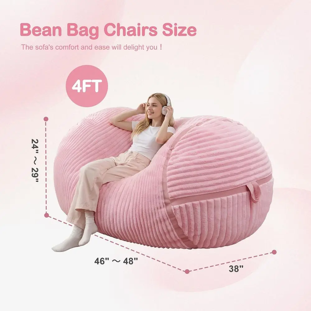 Large Bean Bag Chairs for Adults with Memory Foam Filled, 4' Bean Bag Sofa with Spot Washable Cover, Comfy Bean Bag Sofa for Cla