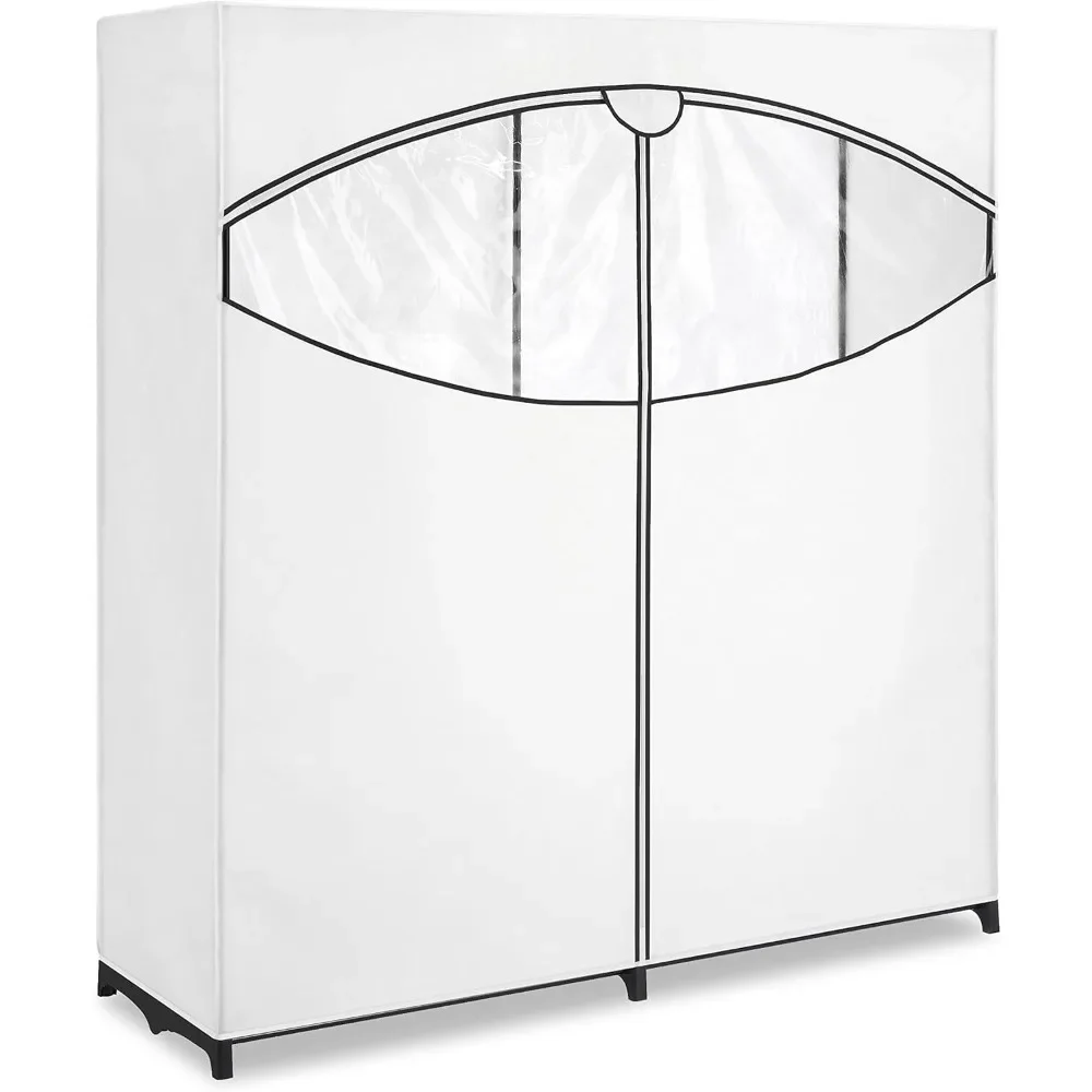 Extra-Wide 60” Clothes Closet with White Cover - Stylish Storage Solutions