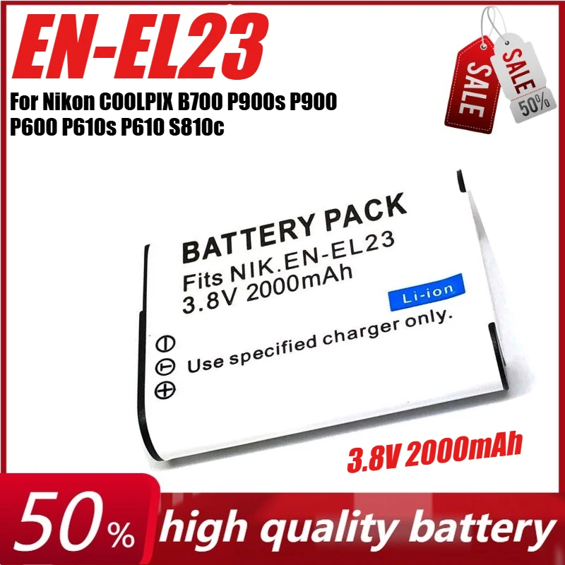

3.8V 2000mAh EN-EL23 ENEL23 Camera Battery for Nikon COOLPIX B700 P900s P900 P600 P610s P610 S810c EL23 USB Battery Charger