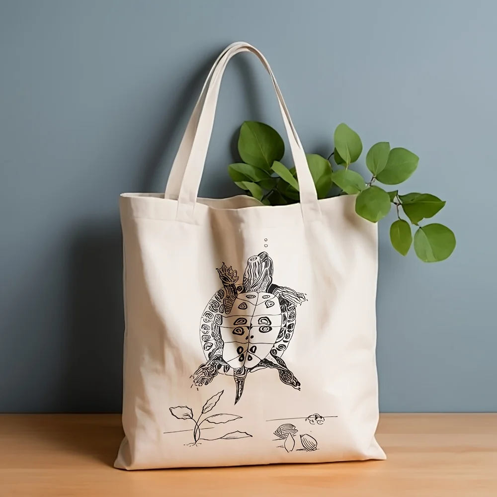 A Tortoise shell pattern print canvas tote bag, suitable for daily use, shopping, school, and travel