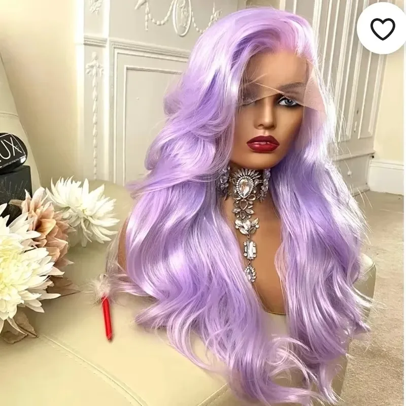 Long Straight Light Purple Lavender Synthetic 13×4 Lace Frontal Wigs Pre Plucked Natural Hairline Tiny Konts For Fashion Women
