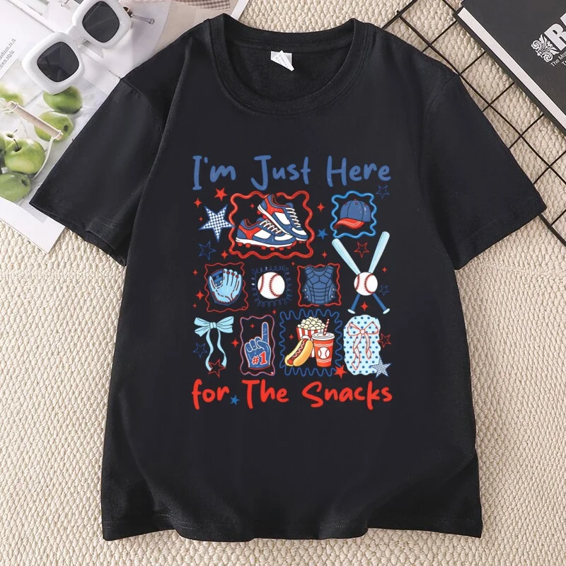Baseball Snack T-Shirt, Funny Game Day Tee Cute Sporty Outfit Women Girls Mom Gift Casual Cotton Short Sleeve Printed T Shirts