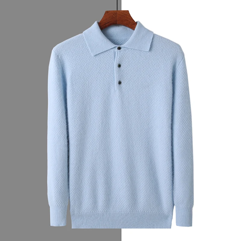 Camisa de gola poio masculina outono e inverno grosso quente camisola de malha simples negócios casual de alta qualidade pulôver de pele de vison camisola