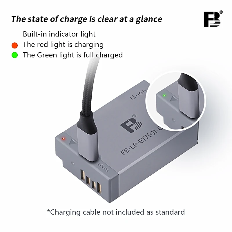 FB LP-E17 USB-C Camera Battery with Type-C Charging Port for Canon R8 R10 R50 R100 RP 850D 800D 760D 750D 77D M6II M5 M3 200DII