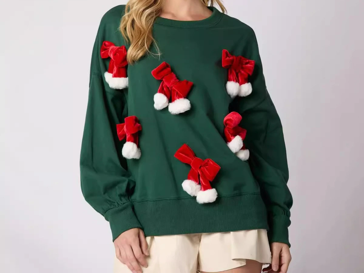 2025 Autumn and Winter New Bow Decoration Top Casual Long Sleeved Pullover Hoodie