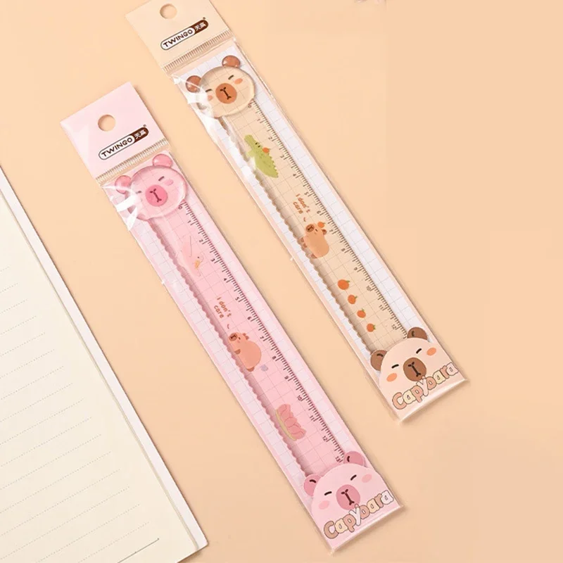 2Pcs/Set Cute Animal 15cm Clear Capybara Bookmark Ruler Cartoon Transparent Ruler Scale School Supplies Office Stationery Gift